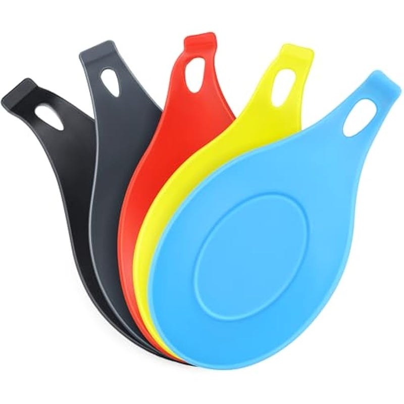 مسند ملاعق لسطح الموقد من تروسكايج، 5 قطع من حامل ملاعق سيليكون صغير لطاولة المطبخ، مسند ملاعق القهوة، حامل ملاعق طبخ مقاوم للحرارة، ادوات مطبخ مثالية، مغارف - Image 1